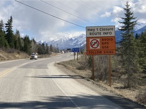 Highway 1 through the Kicking Horse Canyon, east of Golden, will be closed until May 20.