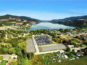 Aerial view of where Lakeside Estates will be located roughly 15 minutes outside Kelowna in Lake Country, just a block from Wood Lake.