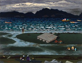Das Gemälde von EJ Hughes aus den Jahren 1949-50 Low Tide at Qualicum Beach (geschätzt auf 300.000 bis 500.000 US-Dollar) wird bei der Heffel-Auktion am 1. Juni 2022 zum Verkauf angeboten.