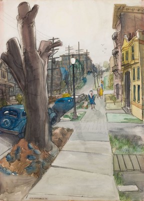 Jack Shadbolts Aquarell „Thurlow Street, Sunday Morning“ wird auf 25.000 bis 35.000 US-Dollar geschätzt.