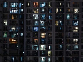 View of residential units during a COVID-19 lockdown in the Jing'an district of Shanghai, Sunday, April 17, 2022.