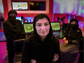 Shallah Shaiq, co-founder of the all-women’s Nargis Radio is shown in the Jalalabad studio before she was forced to flee under threats from the Taliban in 2020. The station carried on until it was forced to close in August 2021 when the Taliban regained control of the country. Shaiq is now in the United States but most of the 20 employees are in hiding. One has had her house burned to the ground; two others have been threatened with execution.