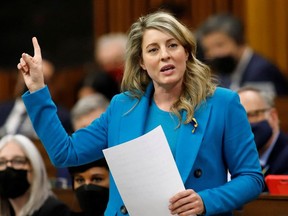 Canada's Minister of Foreign Affairs Melanie Joly speaks during Question Period in the House of Commons on Parliament Hill in Ottawa, March 22, 2022.