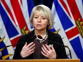 Provincial health officer Dr. Bonnie Henry talks about the lifting of the mask mandate coming this Friday and the removal of the vaccination passport in the coming weeks during a COVID-19 update in the press theatre at the legislature in Victoria on Thursday, March 10, 2022.