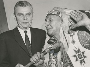 John Diefenbaker with Squamish chief Mathias Joe in the 1950s.