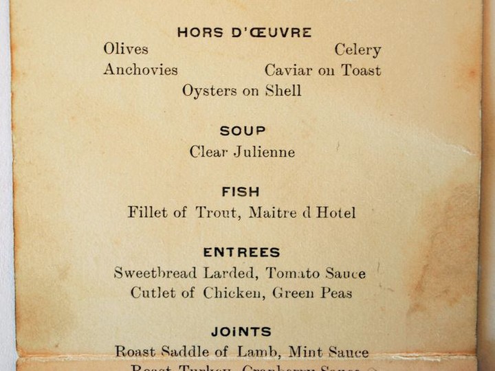  Menu from Merchants Exchange restaurant, 1895.