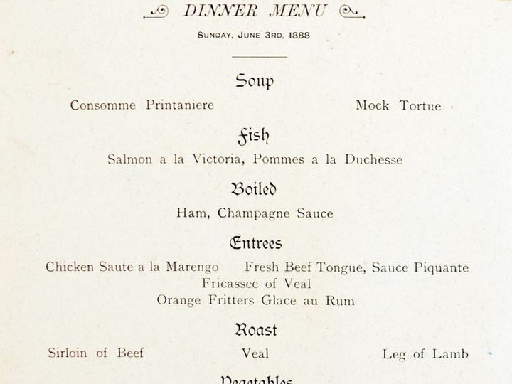  Menu from the Hotel Vancouver, 1888. City of Vancouver Archives, AM1519-: PAM 1888-17