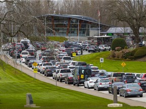 There was a long lineup April 1 at the Peace Arch border crossing in White Rock for vehicles entering the U.S.