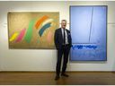 Robert Heffel said that the exhibit at the upcoming June 1 auction is a 6-foot-tall and 4-foot-wide work by American Robert Motherwell as August Sea #5. Next to it is Jack Hamilton Bush's Swing Gay.