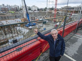 Arny Wise, a retired developer, at the Oakridge Park development site, which will designate only 13 per cent of homes as ‘affordable.’ Wise says of the project: ‘I’m critical of the City of Vancouver. Developers are just in business to make a profit. They’ll take whatever they can negotiate with the city. And if the city requires only 13 per cent affordable housing, that’s what they’ll do.’