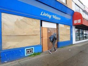 Empty storefronts in the Strathcona neighbourhood of downtown Vancouver.