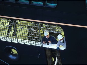 The Koningsdam cruise ship arrives  in Vancouver, BC., on April 10, 2022.