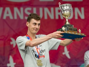 Justin Kent of Burnaby was the first to cross the finish line during Vancouver Sun Run in 2019.