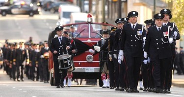 Line of Duty Death Memorial for Captain Steve Letourneau arrives at St. Andrew's Wesley United Church in Vancouver, BC., on April 14, 2022. NICK PROCAYLO/PNG