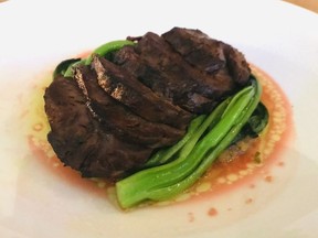 Roasted Beef Digitalis with Winston's Red Curry Leaf Vinegar Sauce, at 228 Lonsdale Avenue in North Vancouver.
