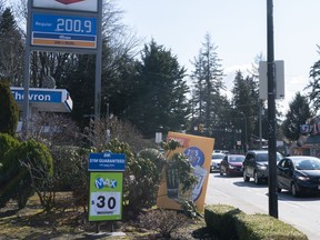 Fuel prices above $2 a litre at a gas station in North Vancouver.