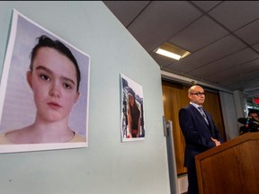 RCMP Staff. Sgt. Darrell Sandback makes a public appeal in the missing person investigation of 13-year-old Payton MacDonald at Island District RCMP HQ in Victoria on Thursday.