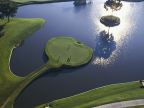 An arial of the 17th green at Sawgrass Marriott Golf Resort.