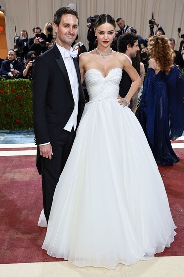 Evan Spiegel and Miranda Kerr attend The 2022 Met Gala Celebrating "In America: An Anthology of Fashion" at The Metropolitan Museum of Art on May 2, 2022 in New York City.