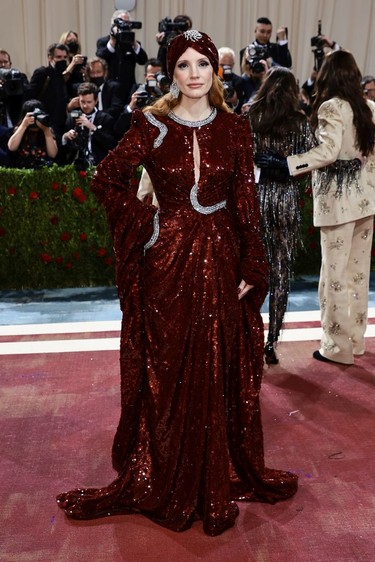 Jessica Chastain attends The 2022 Met Gala Celebrating "In America: An Anthology of Fashion" at The Metropolitan Museum of Art on May 2, 2022 in New York City.