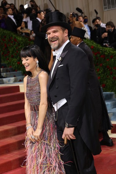 Lily Allen and David Harbour attend The 2022 Met Gala Celebrating "In America: An Anthology of Fashion" at The Metropolitan Museum of Art on May 2, 2022 in New York City.