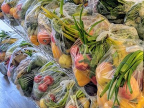 Vegetables packaged for distribution at a CityReach Care Society warehouse.