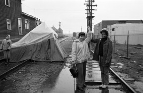 Two Militant Mothers on March 24, 1971. Carolyn Jerome is on the right, the person on the left is unknown.