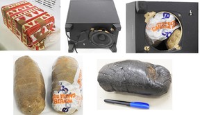 A Coquitlam man was convicted on drug trafficking charges after RCMP and border officials found two kilograms of opium hidden inside a package containing a subwoofer bound from Germany to B.C. Handout photos: RCMP