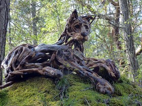 A wood carving outside the North Island Wildlife Discovery Centre.