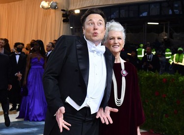 CEO, and chief engineer at SpaceX, Elon Musk and his mother, supermodel Maye Musk, arrive for the 2022 Met Gala at the Metropolitan Museum of Art on May 2, 2022, in New York. - The Gala raises money for the Metropolitan Museum of Art's Costume Institute. The Gala's 2022 theme is "In America: An Anthology of Fashion."