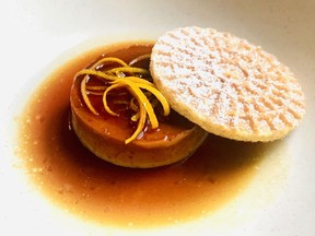 Come dessert time, a simple crème caramel with Curacao, candied orange and house-made vanilla pizzelle will hit the spot.