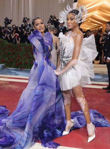 Teyana Taylor and Winnie Harlow arrive at the In America: An Anthology of Fashion themed Met Gala at the Metropolitan Museum of Art in New York City, New York, U.S., May 2, 2022.