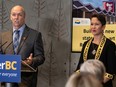 Premier John Horgan, with Toruism Minister Melanie Marks, announces the new museum on May 13, 2022.