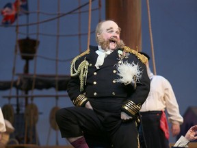 Peter McGillivray as Sir Joseph Porter in Vancouver Opera's production of HMS Pinafore, on stage at the Queen Elizabeth Theatre.