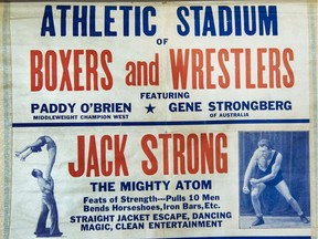 Vintage wrestling poster for Jack Strong, 1920s, '30s.