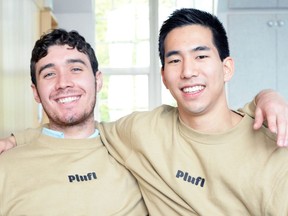 University of British Columbia entrepreneurs Noah Silverman (left) and Yuki Kinoshita (right) are the co-founders of Plufl, which makes dog beds for humans.  Photo credit: Thandi Fletcher.