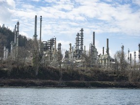 Pictured is the Burnaby Refinery on the shores of Burrard Inlet, March 8, 2022.