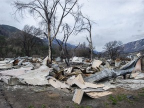 The remains of buildings in Lytton nine month after last summer’s wildfire.