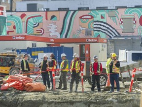 Construction on Main Street at Broadway in Vancouver on March 8, 2022.