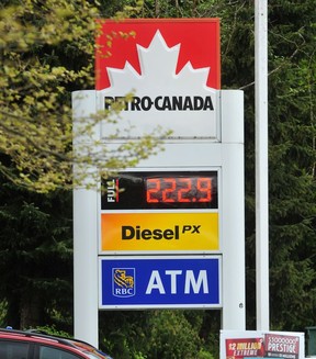 Gas prices reach 222.9c/litre in Coquitlam, BC., on May 8, 2022.