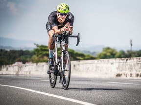 ‘To do what he’s done under such difficult circumstances is incomprehensible to me,’ Surrey’s Elizabeth Model, who herself has run in over 100 Ironmans, says of Connor Emeny (above). ‘We didn’t get out (racing) for 22 months. He was willing to do whatever it took. He was willing to go through those lockdowns.’