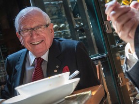 Joe Segal in 2013 at his regular lunch spot, the Yew Restaurant inside the Four Seasons Hotel on Georgia Street