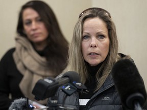 "Freedom convoy" organizer Tamara Lich delivers a statement during a news conference in Ottawa, Feb. 3, 2022.