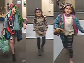 Alana Ridings, 37 (far left in photo), is said to have taken Maryam Alshehadeh, 9 (far right), and her younger sister Mary Alshehadeh, 7 (center), from their mother's home in Strathcona, near the Campbell and Hastings streets.  7 p.m. This photo shows what the trio was wearing at the time of the kidnapping on Thursday evening.