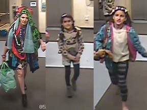 Alana Ridings, 37 (far left in photo), is said to have taken Maryam Alshehadeh, 9 (far right), and her younger sister Mary Alshehadeh, 7 (center), from their mother's home in Strathcona, near the Campbell and Hastings streets. 7 p.m. This photo shows what the trio was wearing at the time of the kidnapping on Thursday evening.
