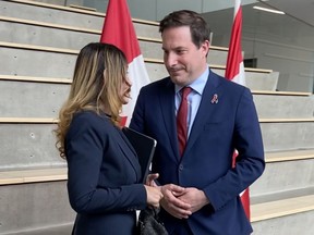 Eileen Mohan speaks with federal Public Safety Minister Marco Mendicino in a photo posted to his Twitter account on June 2.