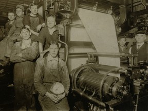 A 1914 photo of the pressmen at the Vancouver Daily Province.