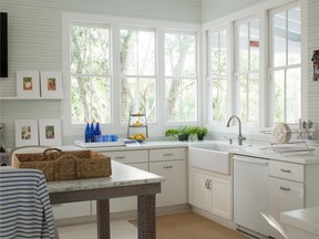 Shabby chic cottage kitchen, with paint by Benjamin Moore.