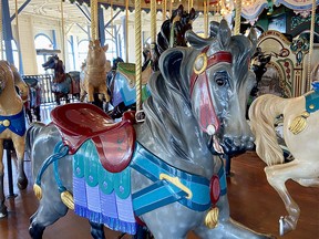 The carved and hand-painted horses on the Santa Monica Pier carousel will turn 100 years old this September.