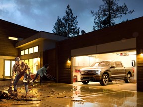 The all-new all-electric Ford F-150 Lightning can power a home in the event of a power outage through a feature called Vehicle to Home (V2H).